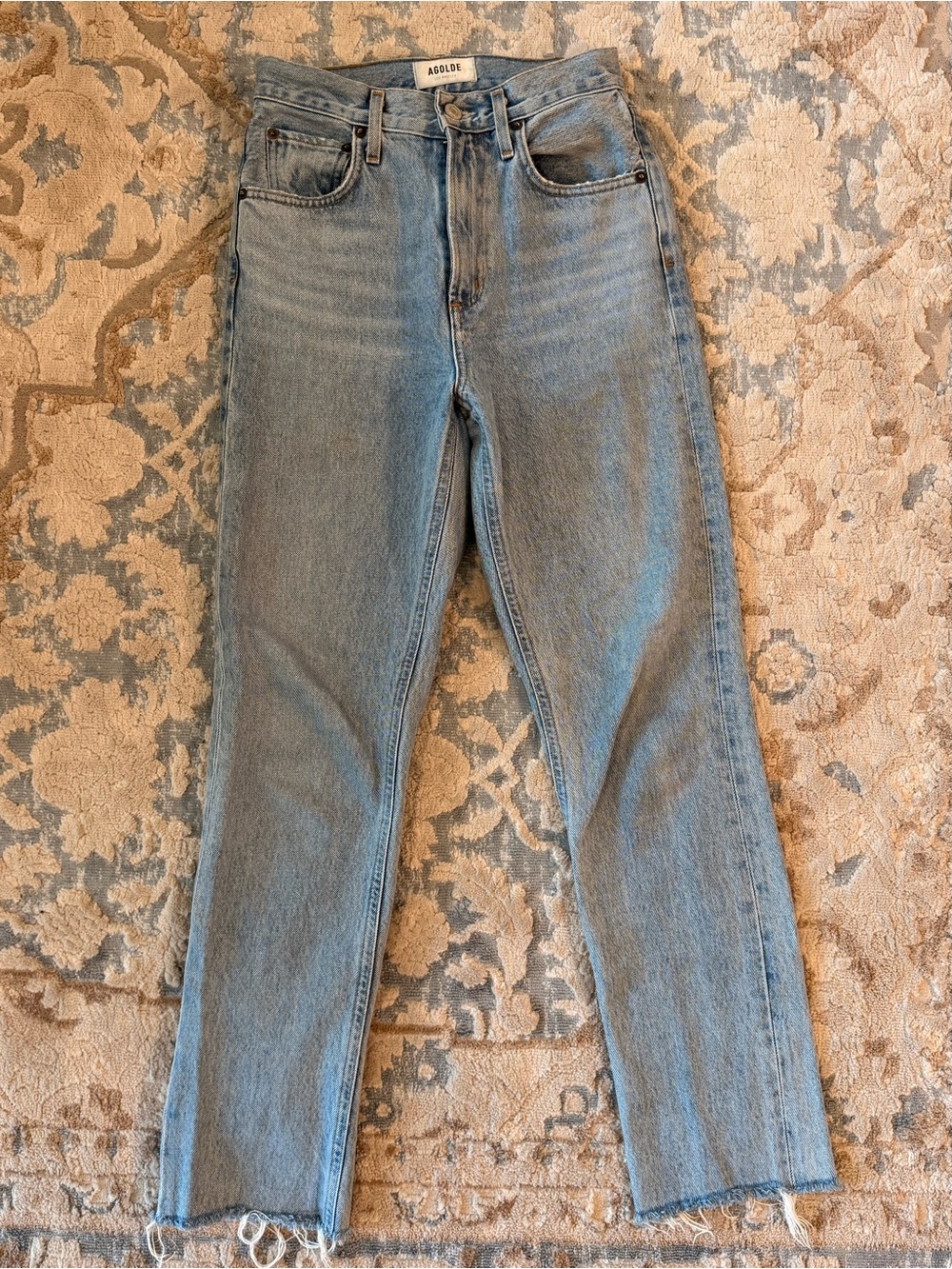 Agolde Straight Leg High-Rise Jeans in Light Blue Denim